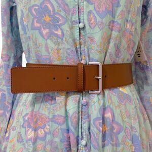Classic Brown Faux Leather Silver Buckle Belt Size 6 NWOT